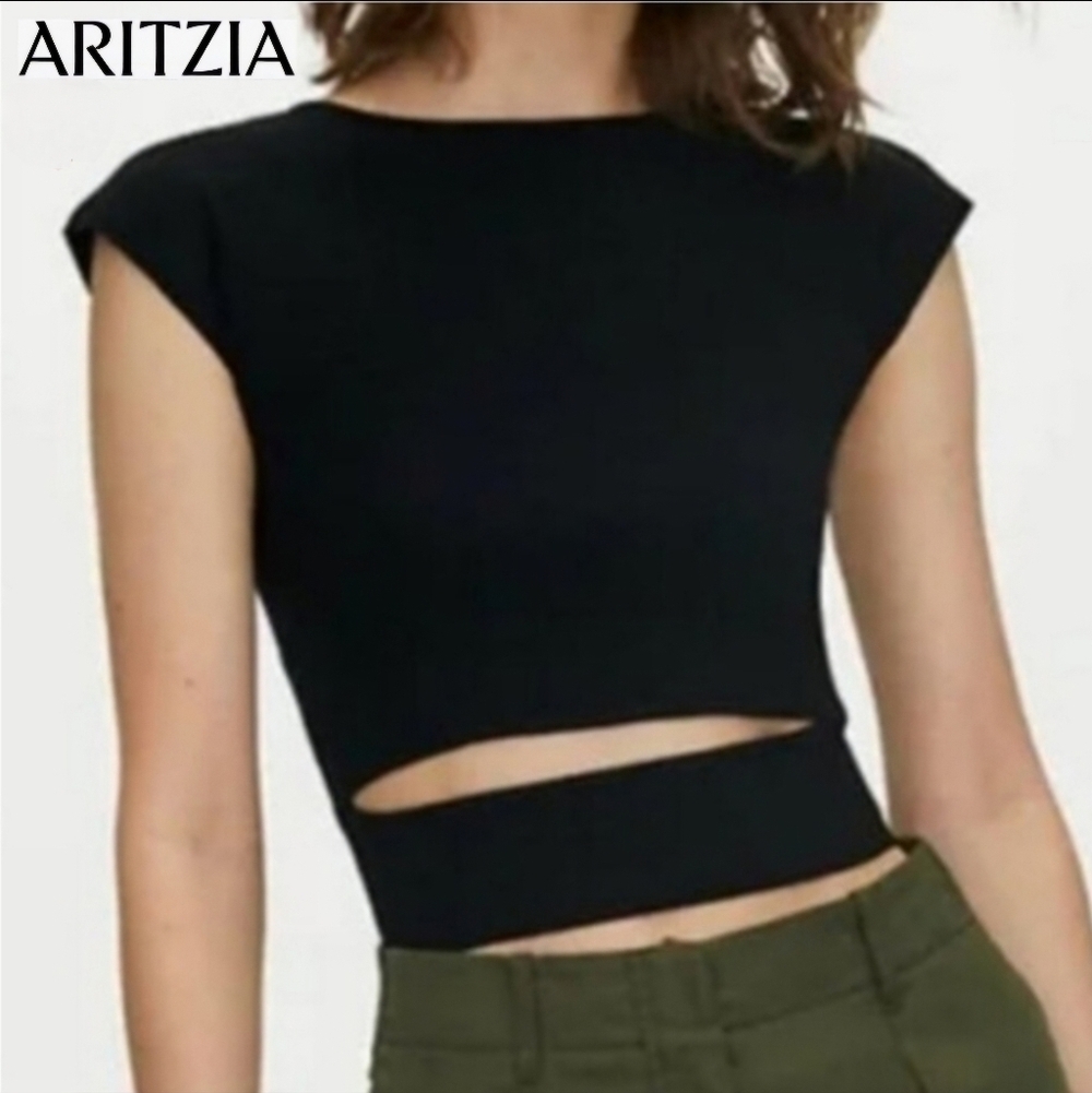 🇨🇦 Aritzia Wilfred Black Cut-out Knit Top